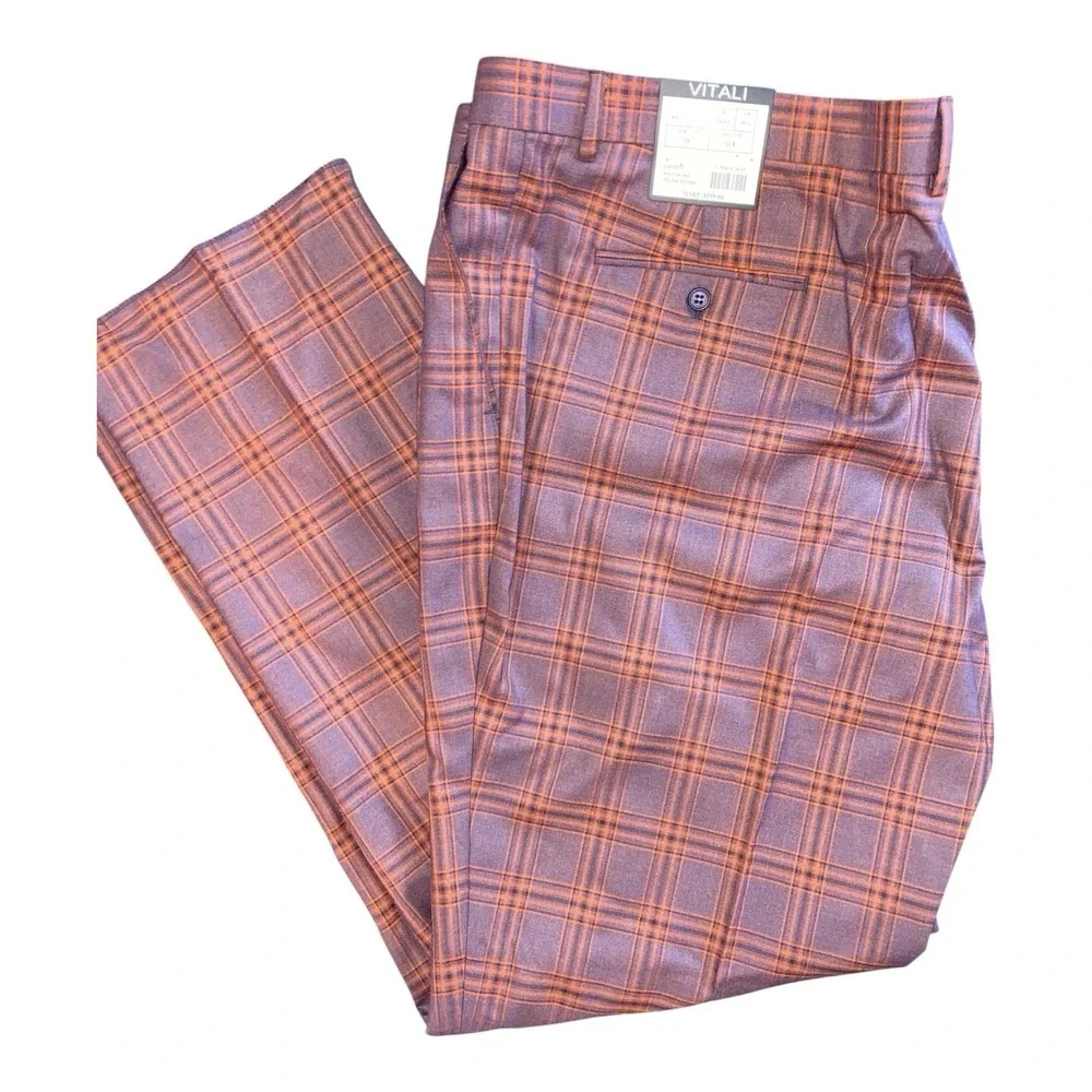 Vitali Men's 3-Piece‎ Suit Modern Fit Denim Lavender Plaid Formal 51W 56 M9857